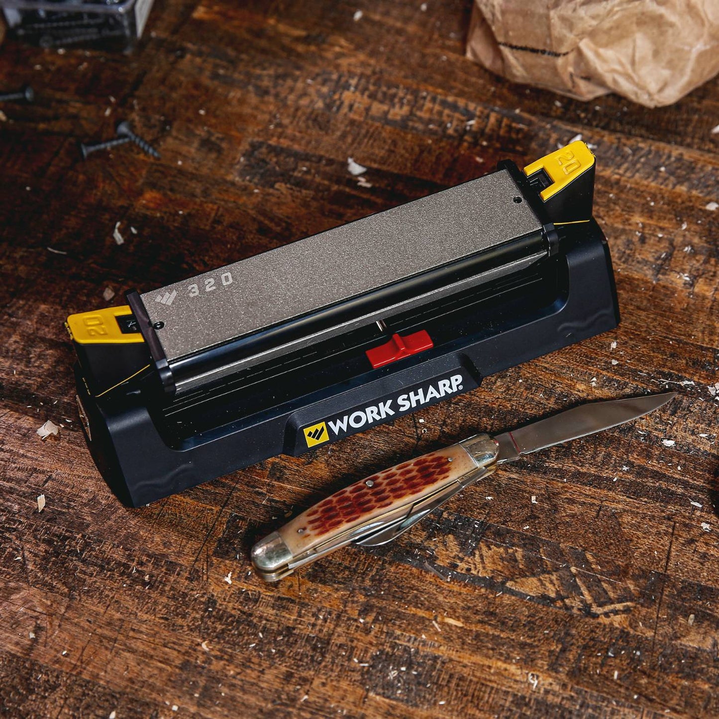 Work Sharp Benchstone knife sharpener with abrasive surface for precise sharpening of kitchen and woodworking hand tools