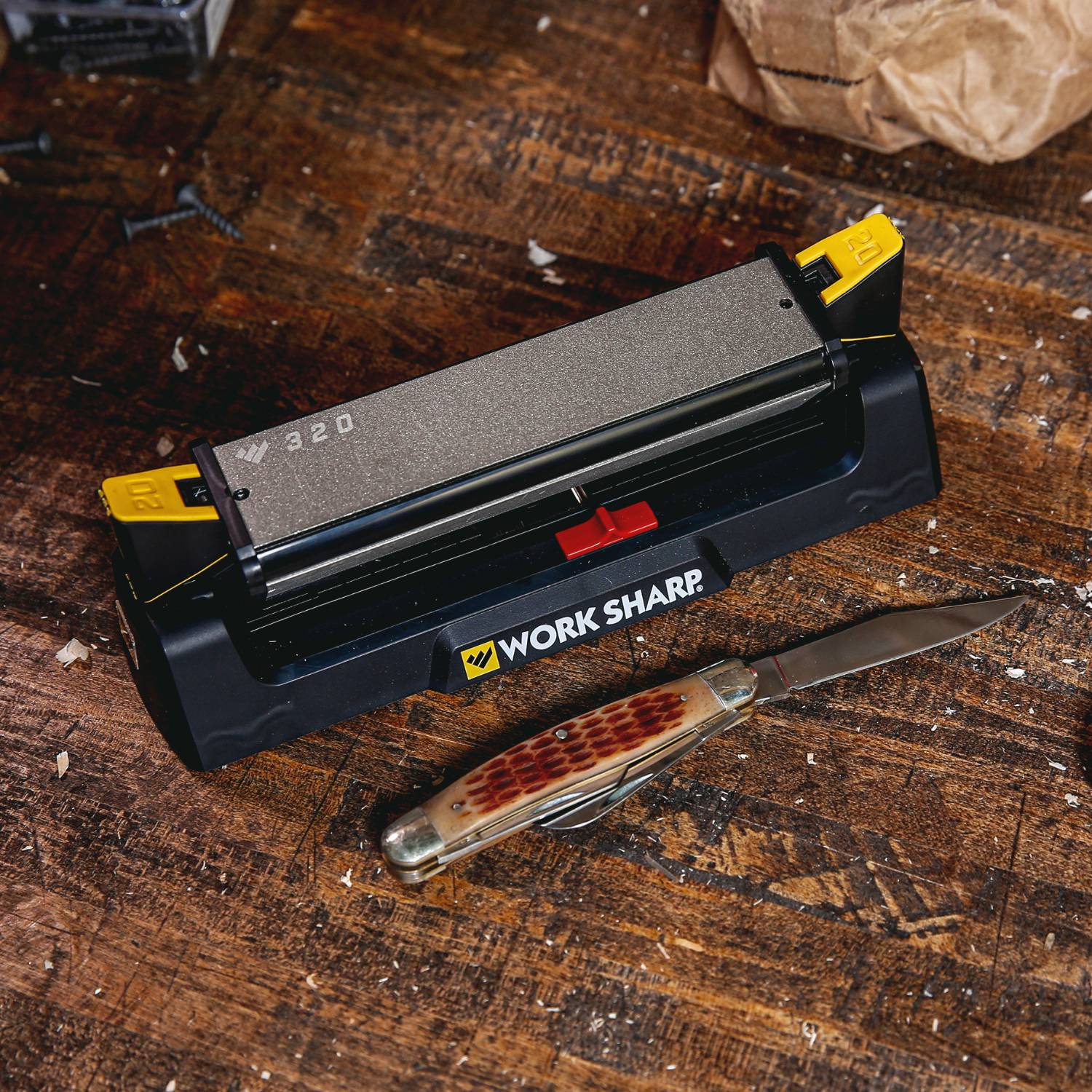 Work Sharp Benchstone knife sharpener with abrasive surface for precise sharpening of kitchen and woodworking hand tools