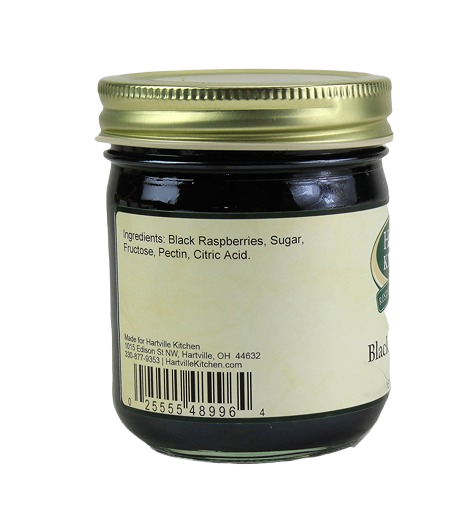 Ingredients label on small jar of black raspberry seedless jam in jams and jellies food collection under 50 dollars