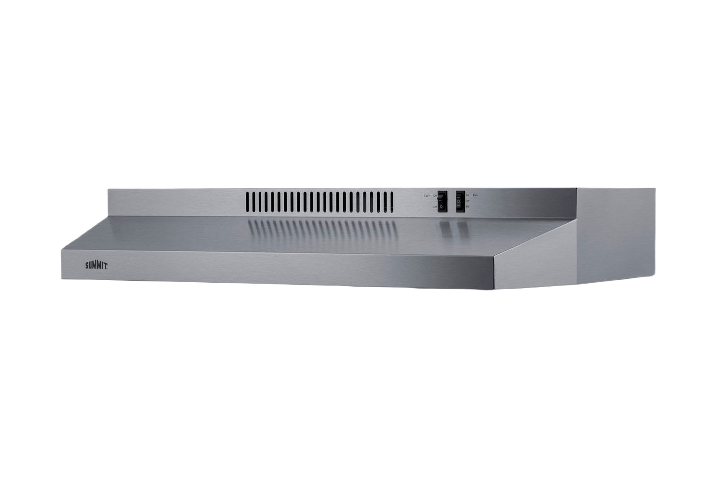 30-inch stainless steel under cabinet convertible range hood with ventilation and control switches in kitchen appliances collection