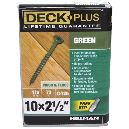 Green ceramic coated star-drive deck screws for lumber and exterior wood fastenings in hardware and fasteners collections under $50