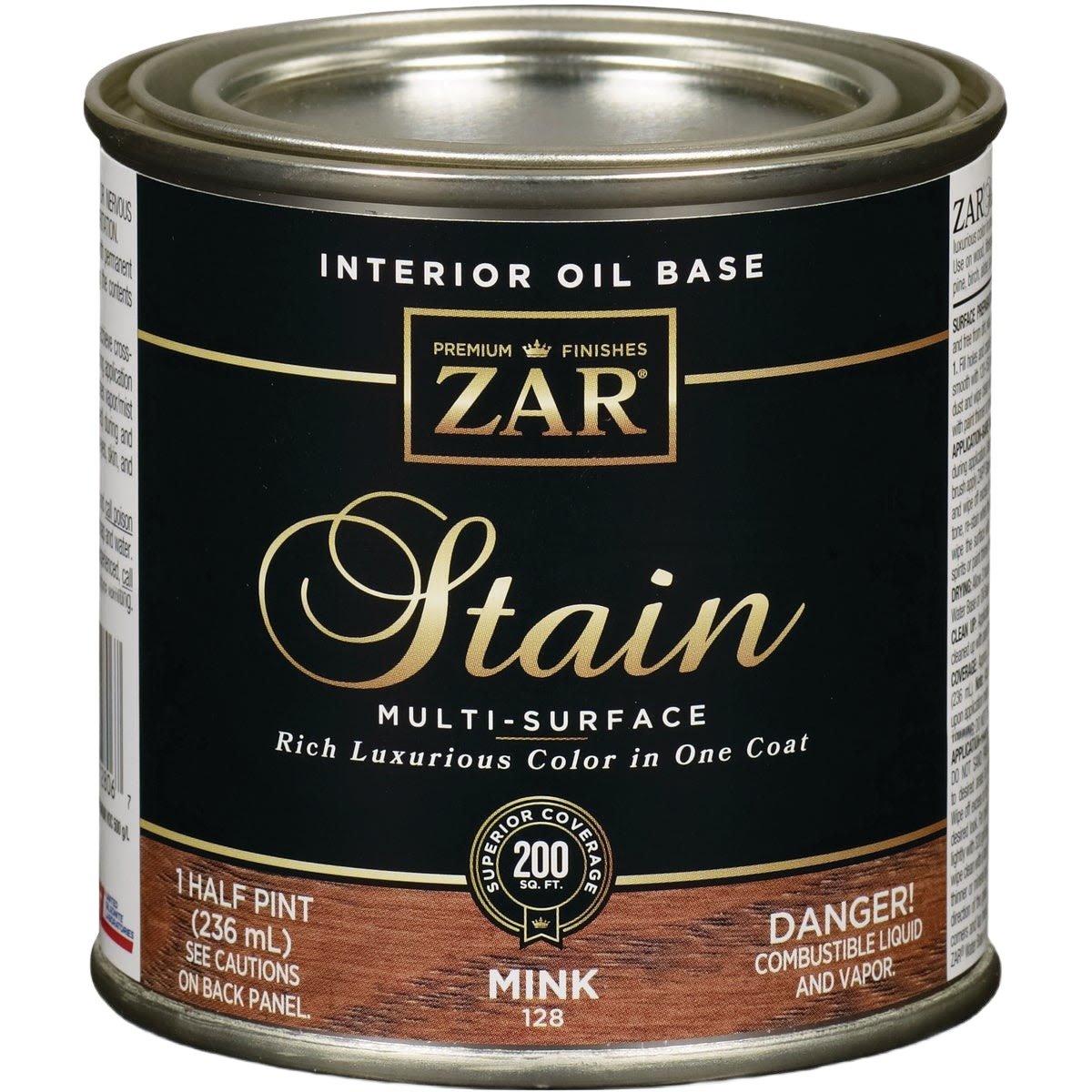 Can of ZAR interior oil base wood stain in mink color, part of stains and sealers under $50 collection