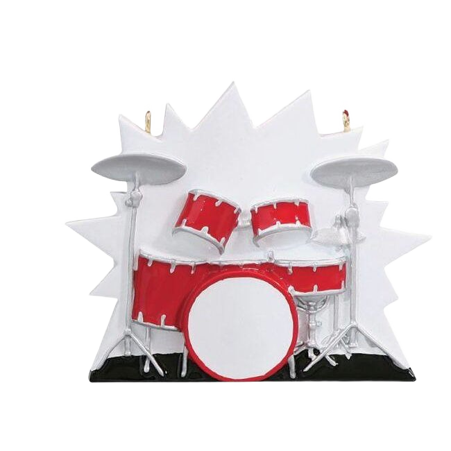 Red drum set ornament with silver hardware and white starburst background for Christmas Ornaments & Tree Decorations collection under $50