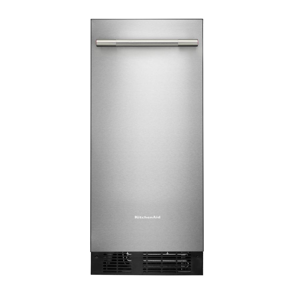 Front view of stainless steel ice maker with horizontal handle from KitchenAid appliances and ice makers collection