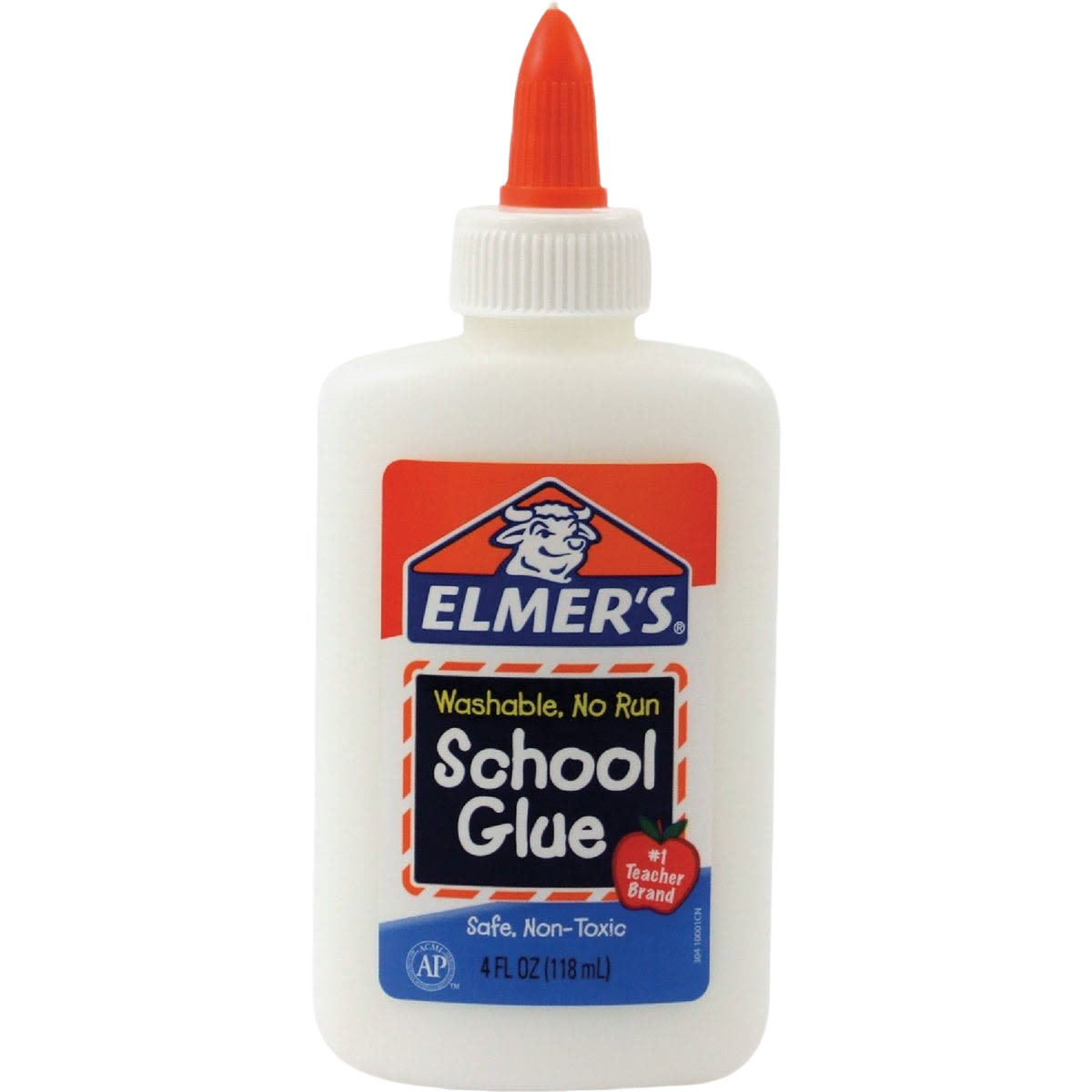 4 oz bottle of Elmer's washable, non-toxic school glue with an orange twist cap for office and school use