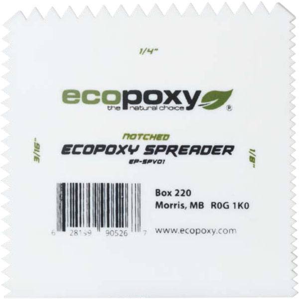 White EcoPoxy notched spreader with green and black text for sealers and wood finishing tools