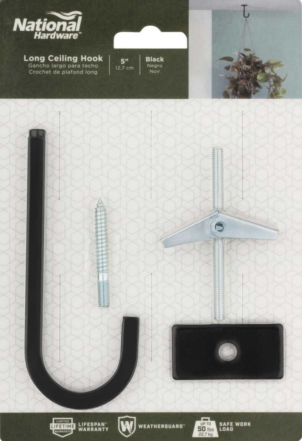 5-inch black steel ceiling hook kit with mounting hardware for hanging plants in lawn and garden home improvement projects under $50