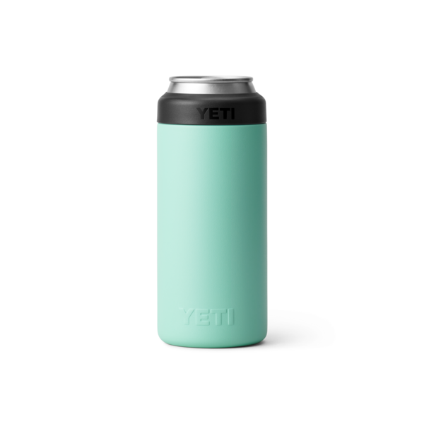 Mint green slim can insulator with black rim and YETI logo from Drinkware and Kitchen & Kitchenware collections