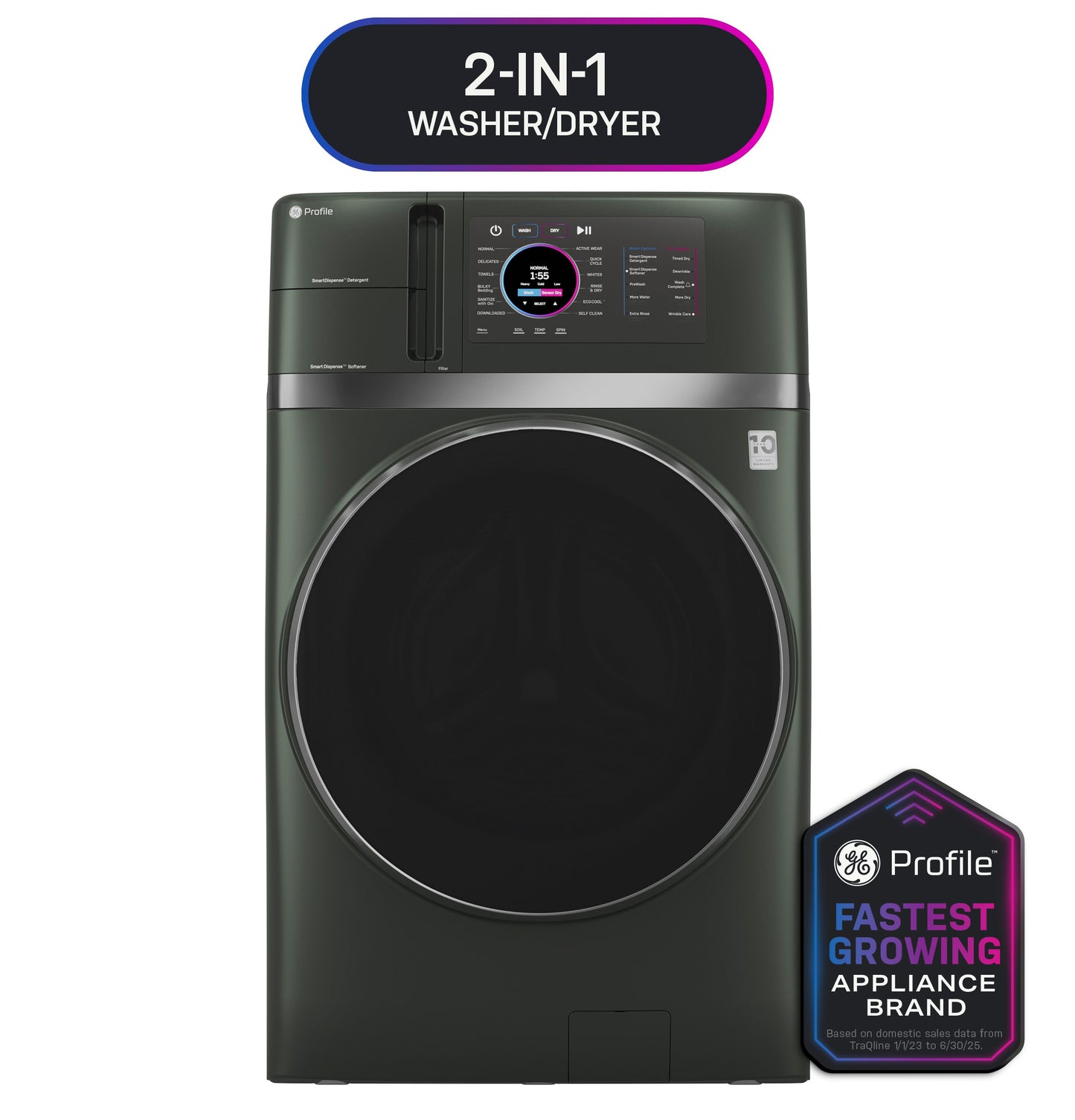 Front-load GE Profile combo washer/dryer in dark finish with digital control panel from Washer/Dryer Combos collection