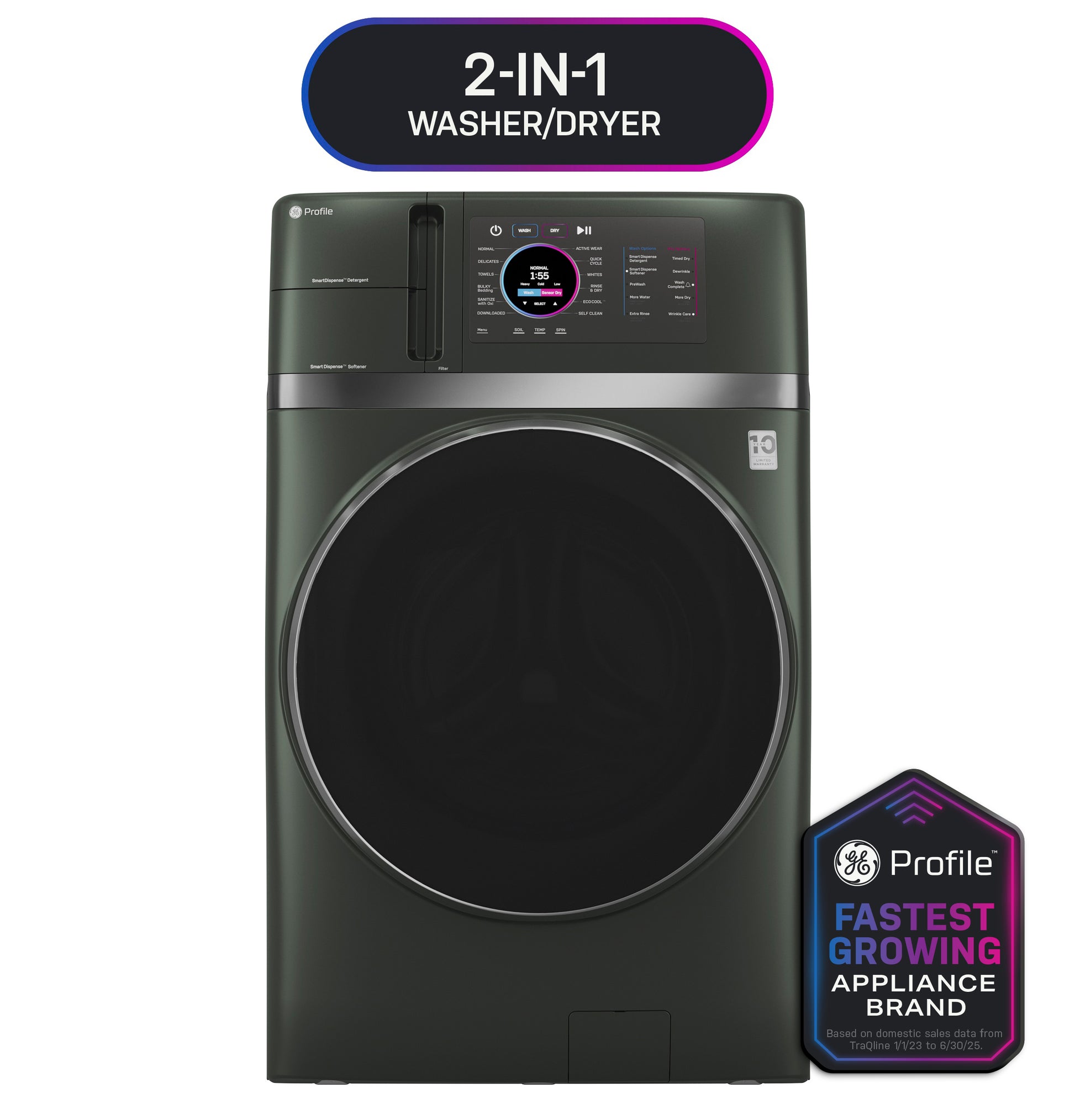 Front-load GE Profile combo washer/dryer in dark finish with digital control panel from Washer/Dryer Combos collection