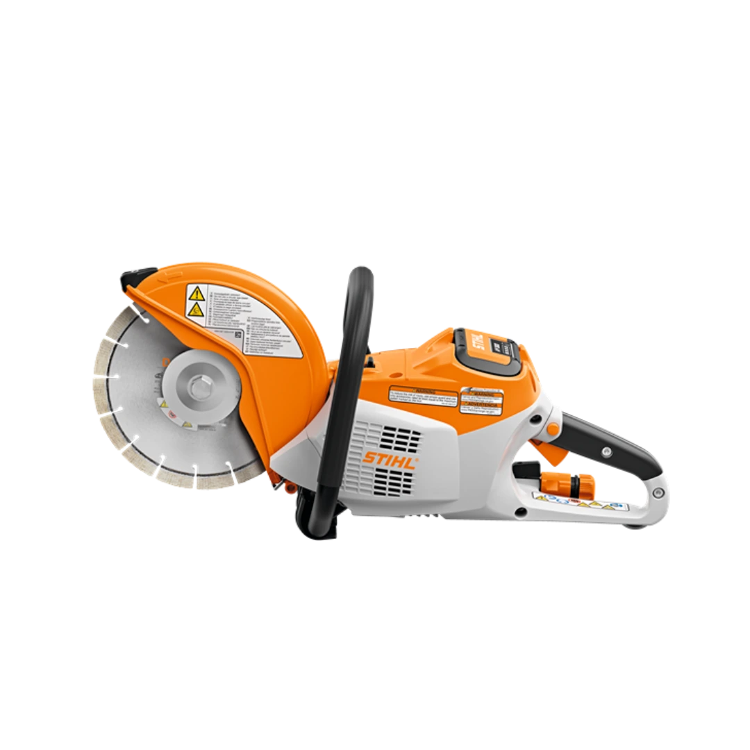 Portable orange and white cut-off machine with ergonomic handle for precise cutting in tools and home improvement tasks