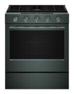 Matte green 30-inch smart slide-in gas range featuring five control knobs, convection cooking modes, and a large oven door, part of Ranges, Gas Ranges, Kitchen & Kitchenware, Appliances collections.