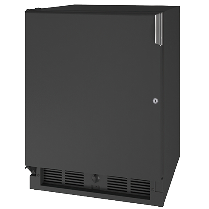 Black compact refrigerator with stainless steel handle and vented base in kitchen appliances and refrigerators collection