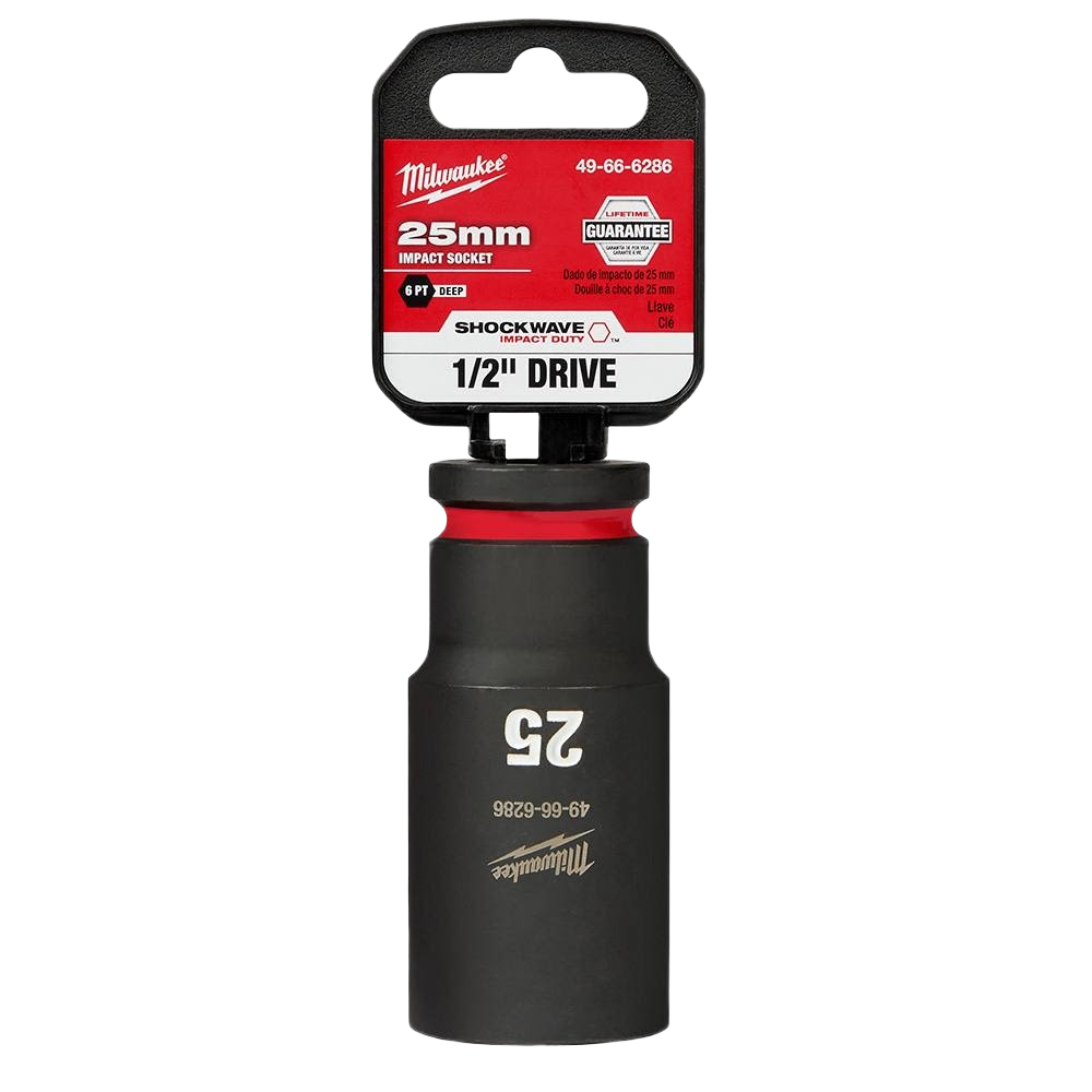 25-mm deep impact socket with 6-point design for high torque use in Milwaukee hand and woodworking tools collection under $50
