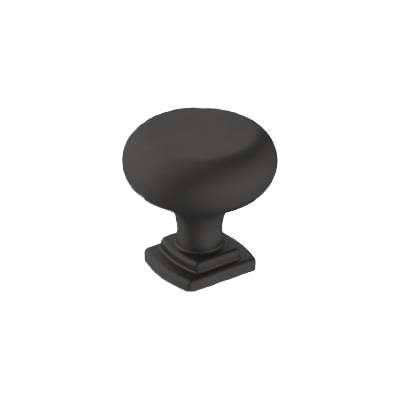 Matte black cabinet knob with craftsman style, part of hardware and furniture accessories collections under $50.