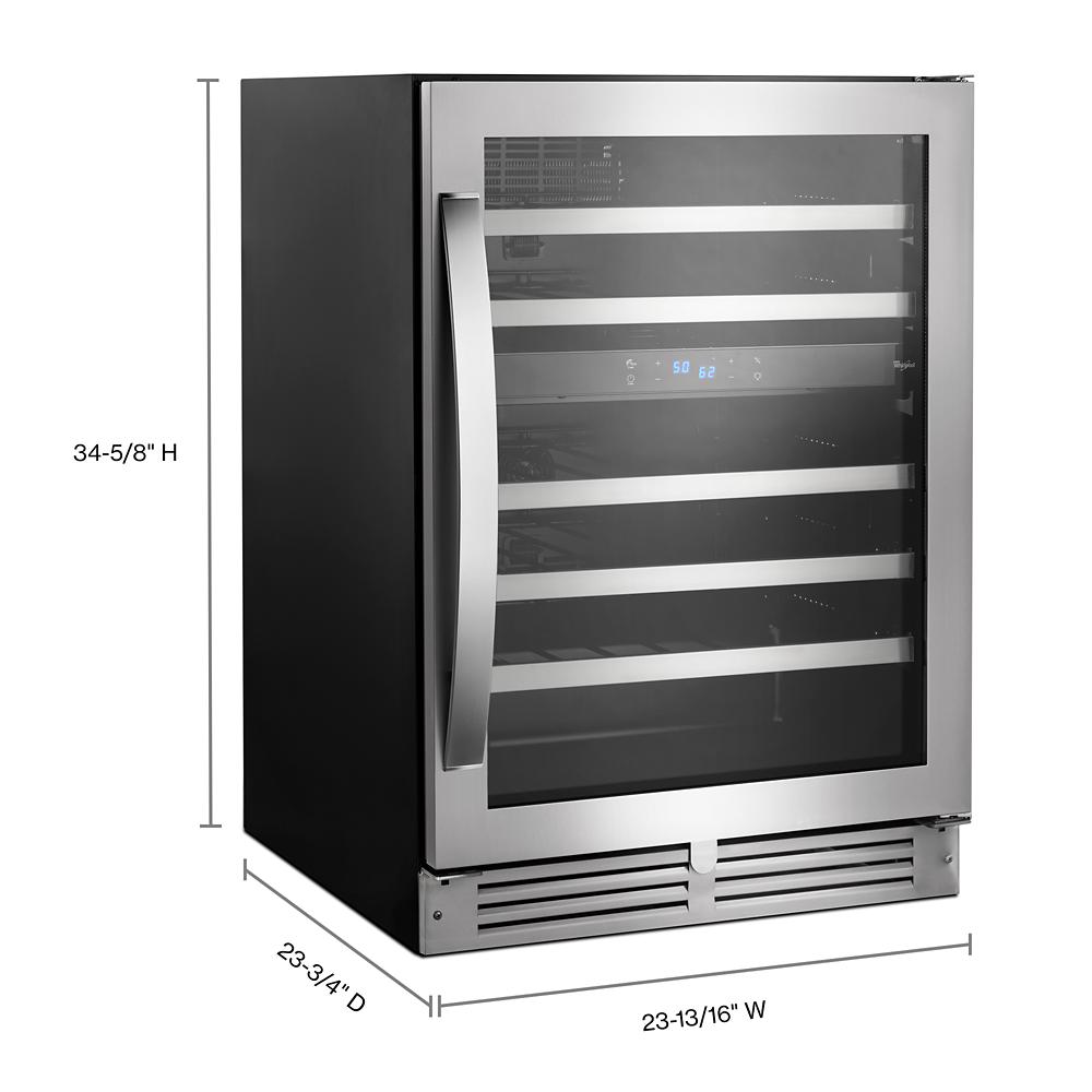 24-inch undercounter wine cooler with dual temperature zones, fingerprint-resistant stainless steel, and digital display from Refrigerators collection