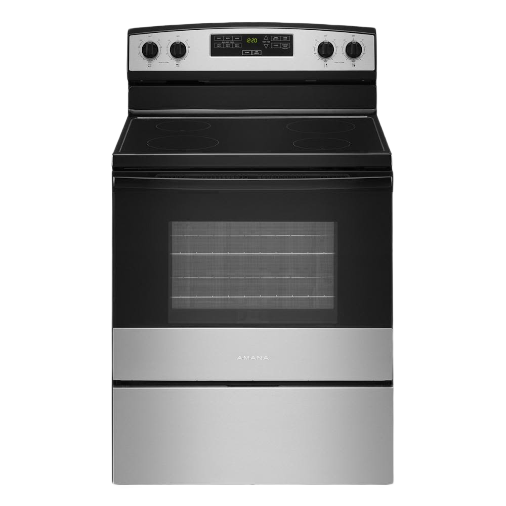 30-inch electric range with smooth cooktop, stainless steel finish, digital display, and extra-large oven window in ranges collection