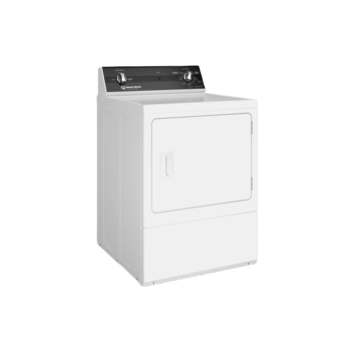 White freestanding gas dryer with front control panel and door, part of Dryers and Gas Dryers collections for home use