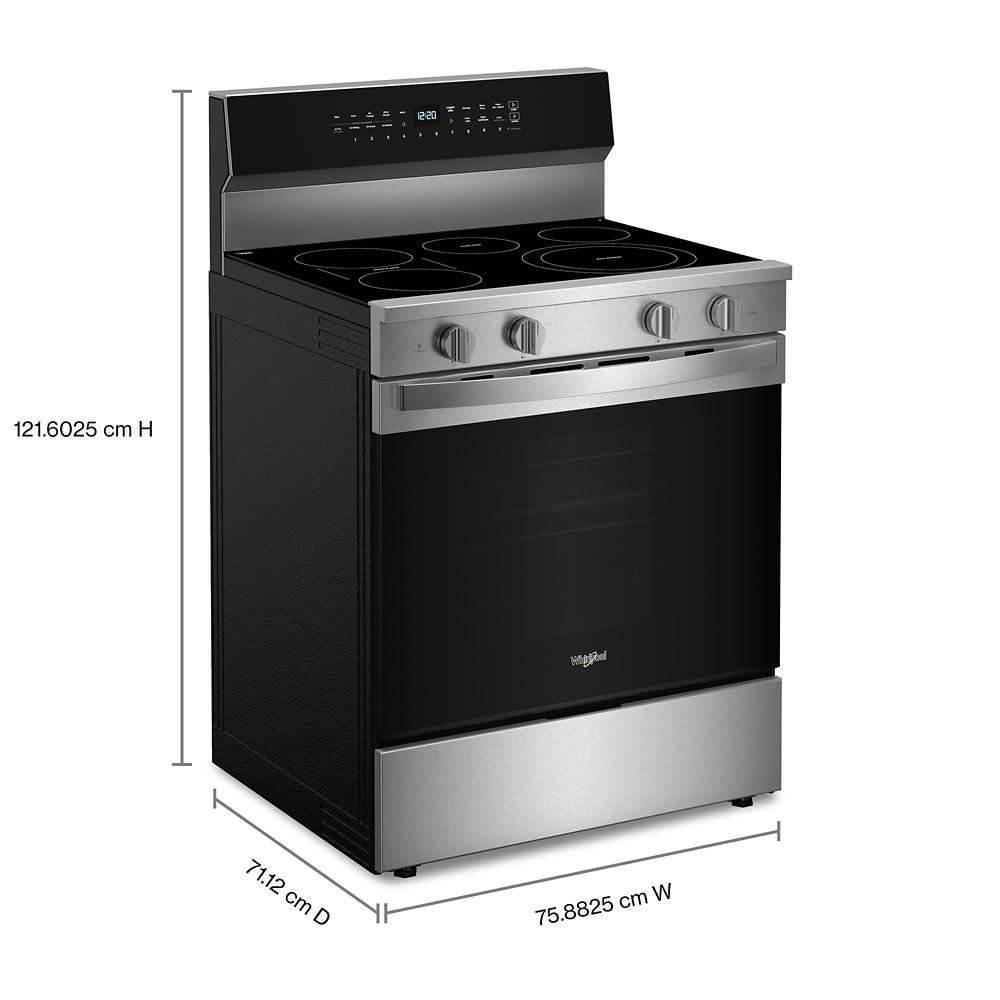 30-inch stainless steel electric range with smooth cooktop, digital controls, and oven from kitchen appliances collection