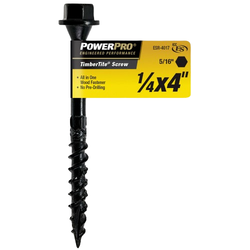 Black coated 1/4 inch by 4 inch TimberTite structural screw for heavy-duty wood fastening in hardware and fasteners collection