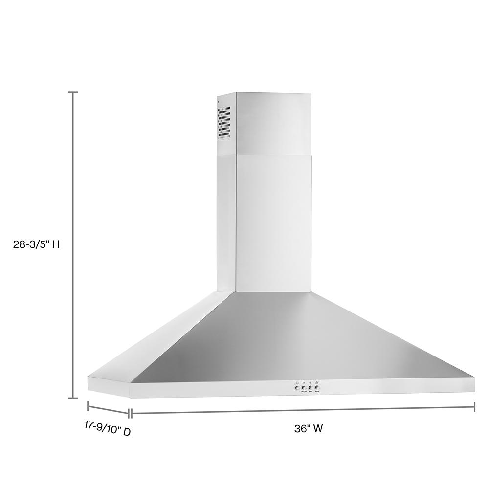 36-inch stainless steel wall mount range hood with three-speed fan and detachable grease filter in kitchen appliances collection