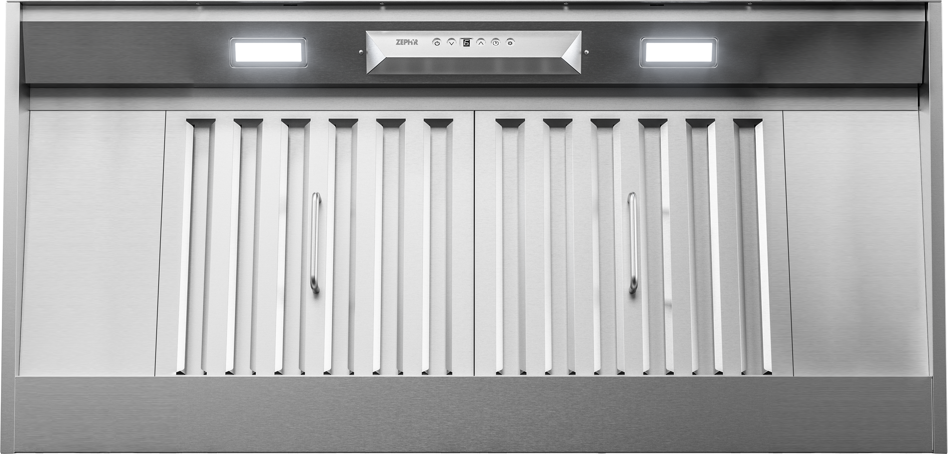 Stainless steel over the range hood insert with dual LED lights, control panel, and removable vent filters, part of Range Hoods and Kitchen & Kitchenware collections.