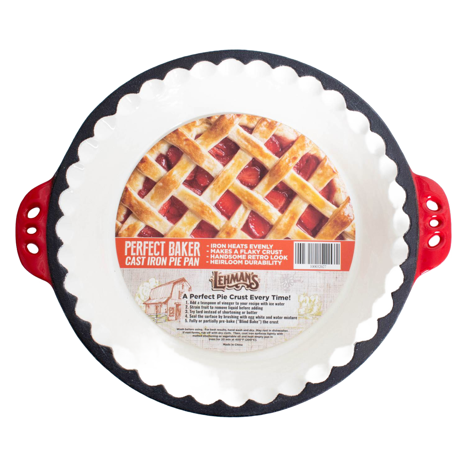 Cast iron pie pan with scalloped edges and red handles for kitchenware under $50 and all products collections