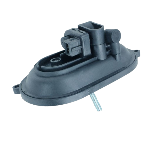 Black plastic steering actuator part with metal bolt, used in John Deere parts and accessories for home improvement.