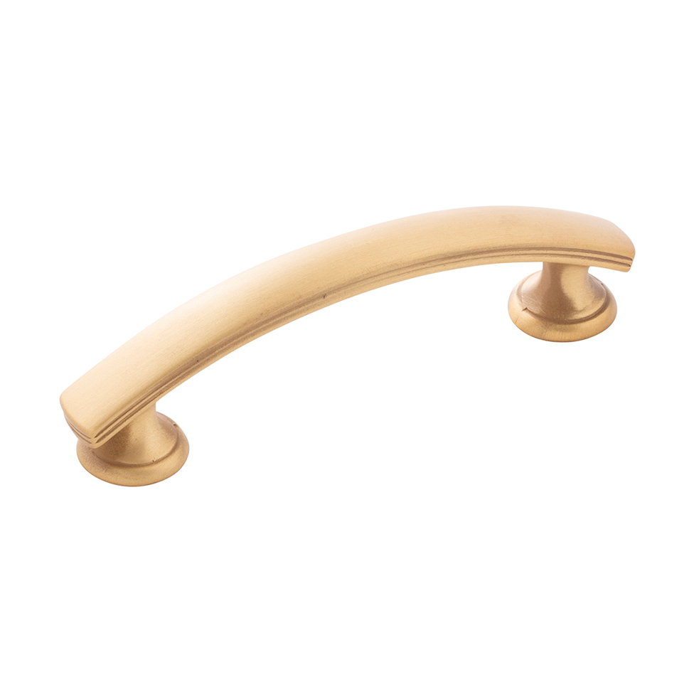 Brushed golden brass 3-inch cabinet pull with curved design for furniture hardware and home improvement projects under $50