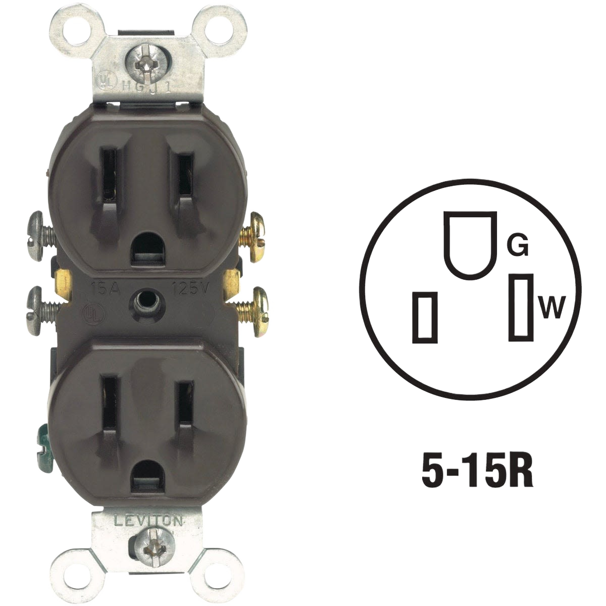 Brown shallow grounded duplex outlet with quickwire terminals for electrical boxes and home improvement tools collections