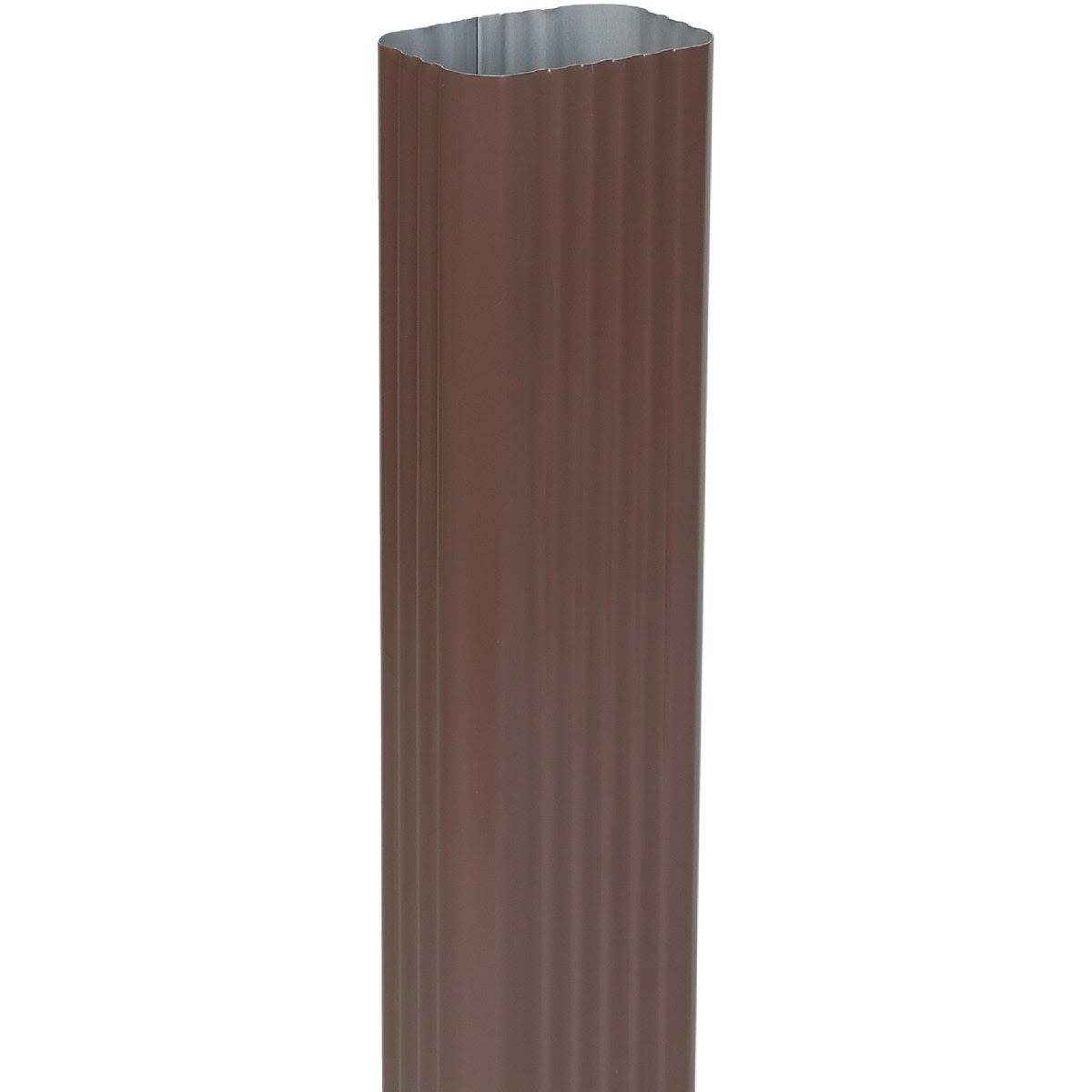Brown aluminum downspout with rectangular shape designed for water drainage in home improvement use