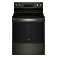 Black 30-inch electric range featuring Air Cooking Technology and digital controls in kitchen appliances collection