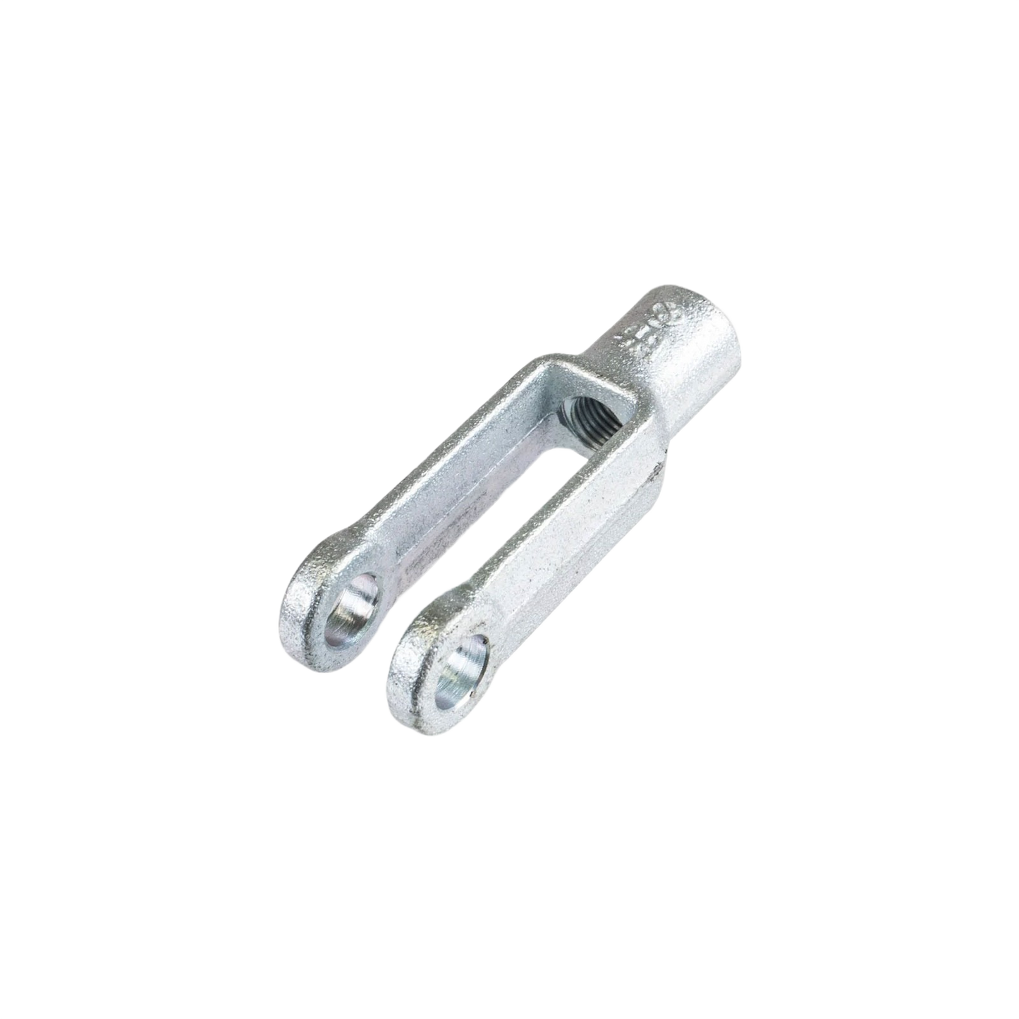 Silver adjustable yoke end with threaded hole made of durable metal for tools and home improvement projects