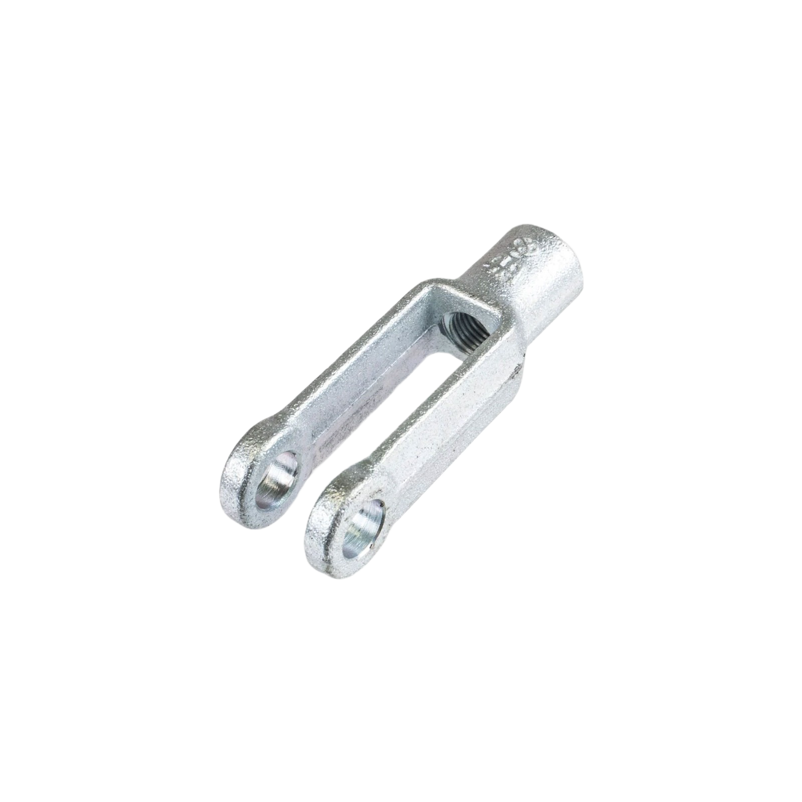 Silver adjustable yoke end with threaded hole made of durable metal for tools and home improvement projects