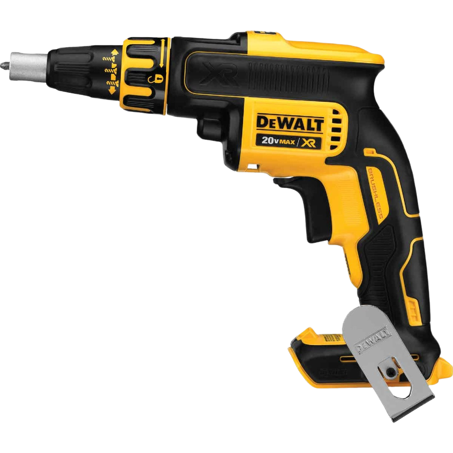 Cordless yellow and black drywall screwgun with ergonomic grip designed for home improvement projects