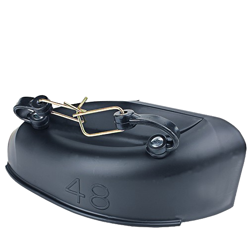 Black mulch cover kit component with metal fasteners designed for 48-inch lawn mower decks in home improvement tasks