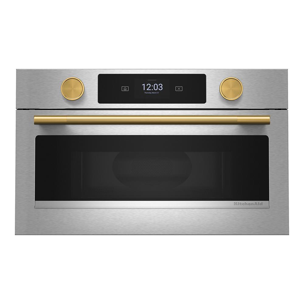 30-inch built-in stainless steel microwave oven with gold-tone accents and digital display from KitchenAid appliances collection