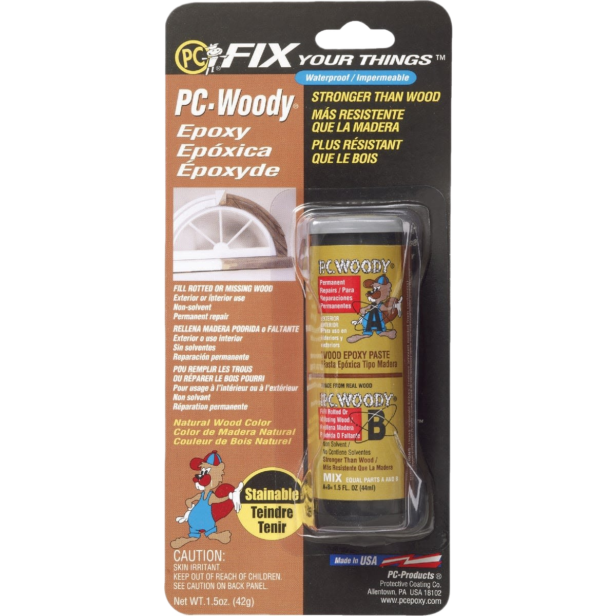 SmallTube of wood epoxy paste for durable wood repair and finishing in home improvement and sealing projects