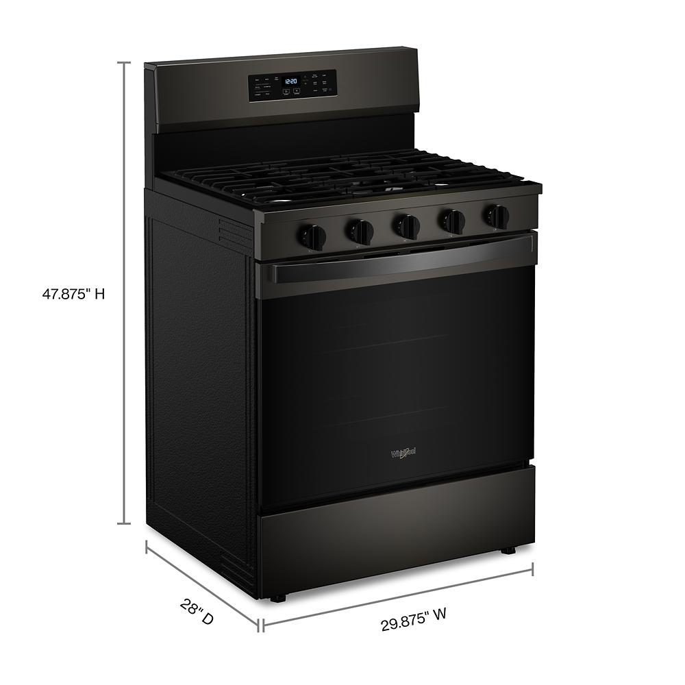 Black 30-inch gas range with five burners and digital control panel in Ranges and Kitchen & Kitchenware collections
