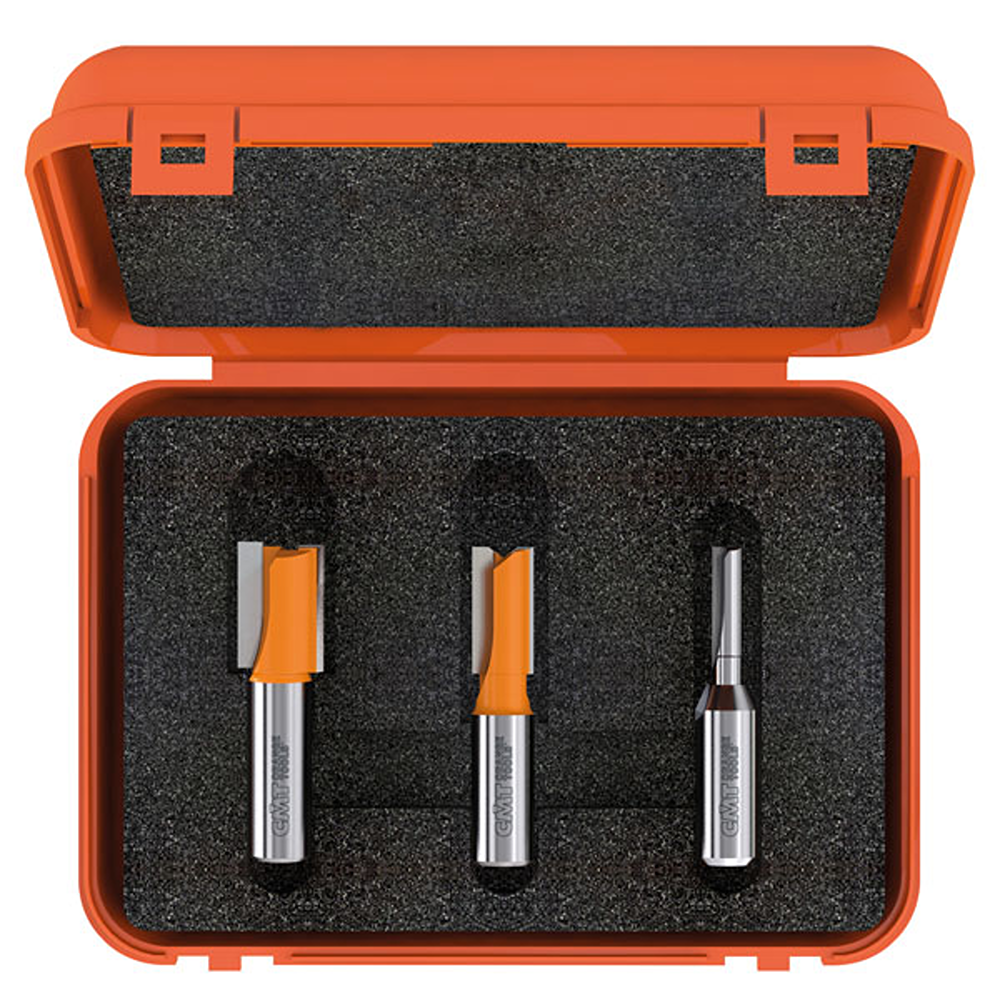 CMT Orange Tools 15/64” - 31/64” - 23/32” 3-Piece Plywood Groove Set, 1/2" Shank