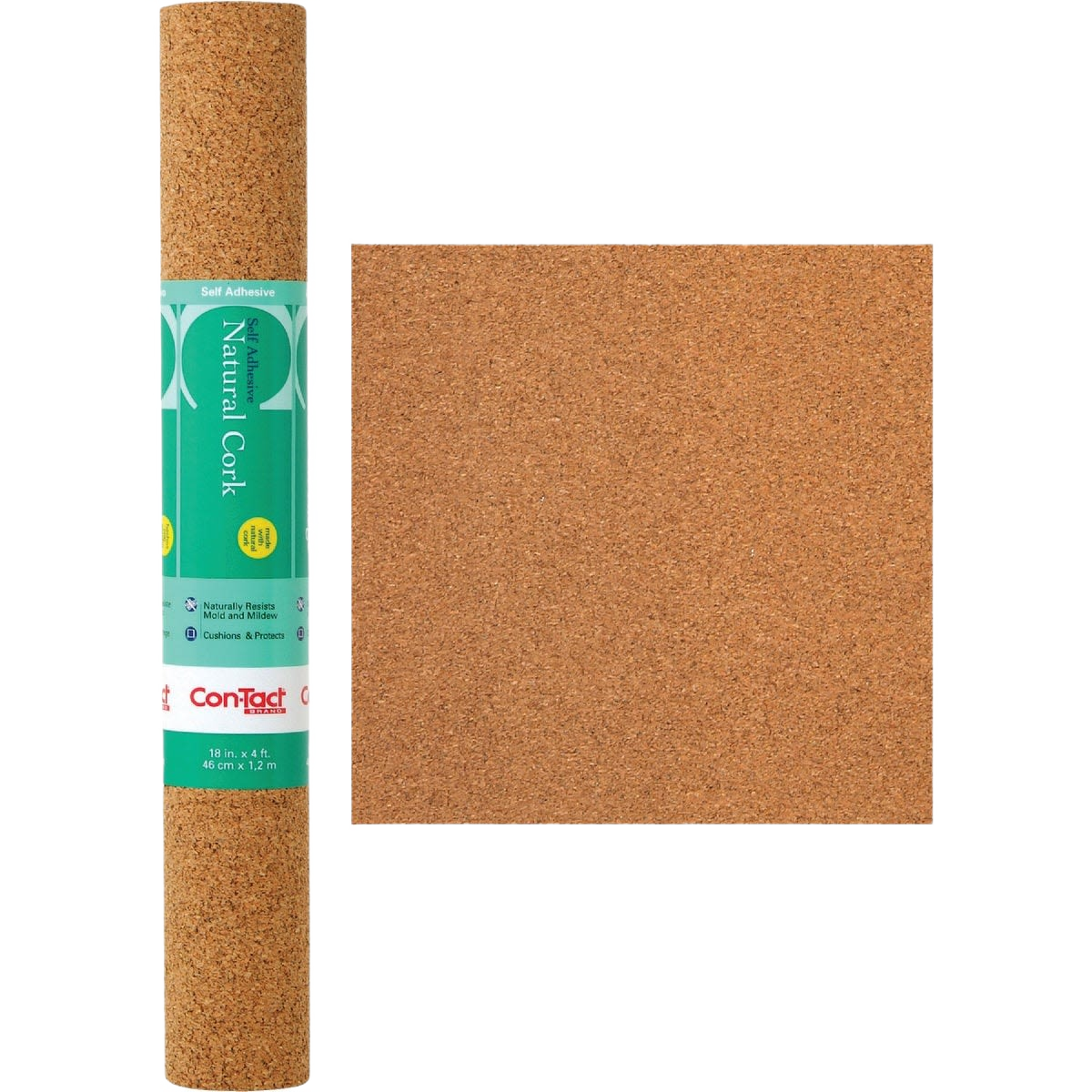 Roll of light brown natural cork shelf liner with self-adhesive backing for kitchen and storage organization.