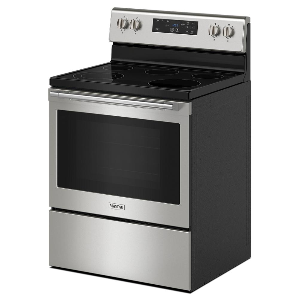 30-inch electric range with smooth cooktop, stainless steel front, and digital control panel from kitchen appliances collection