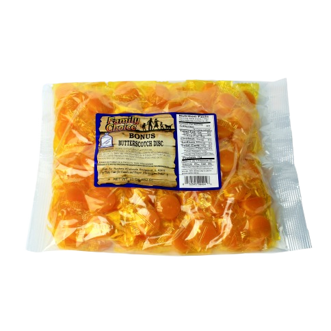 Clear plastic bag of individually wrapped golden butterscotch discs in candy and food collections under $50