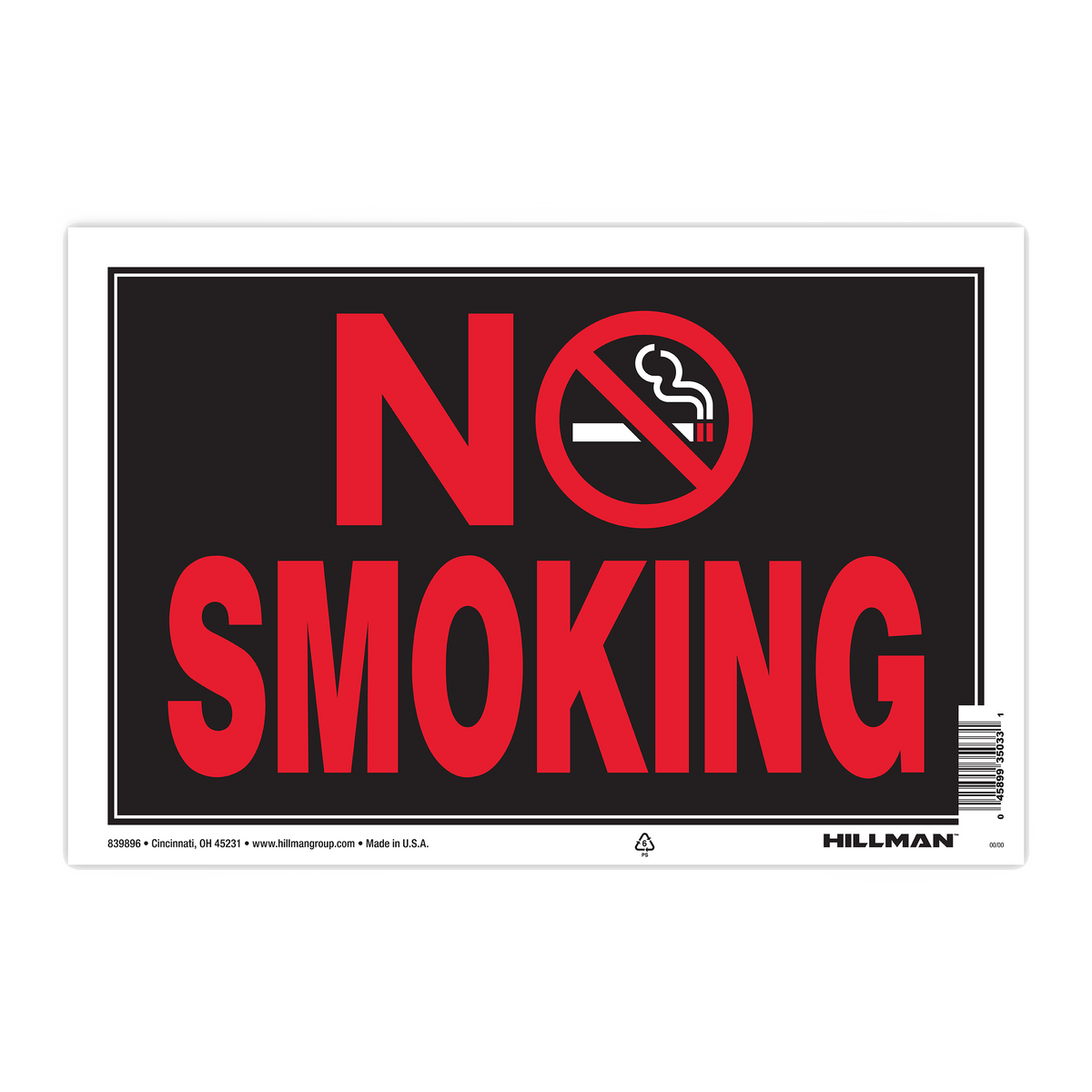Hillman No Smoking Sign with Symbol (8" x 12")