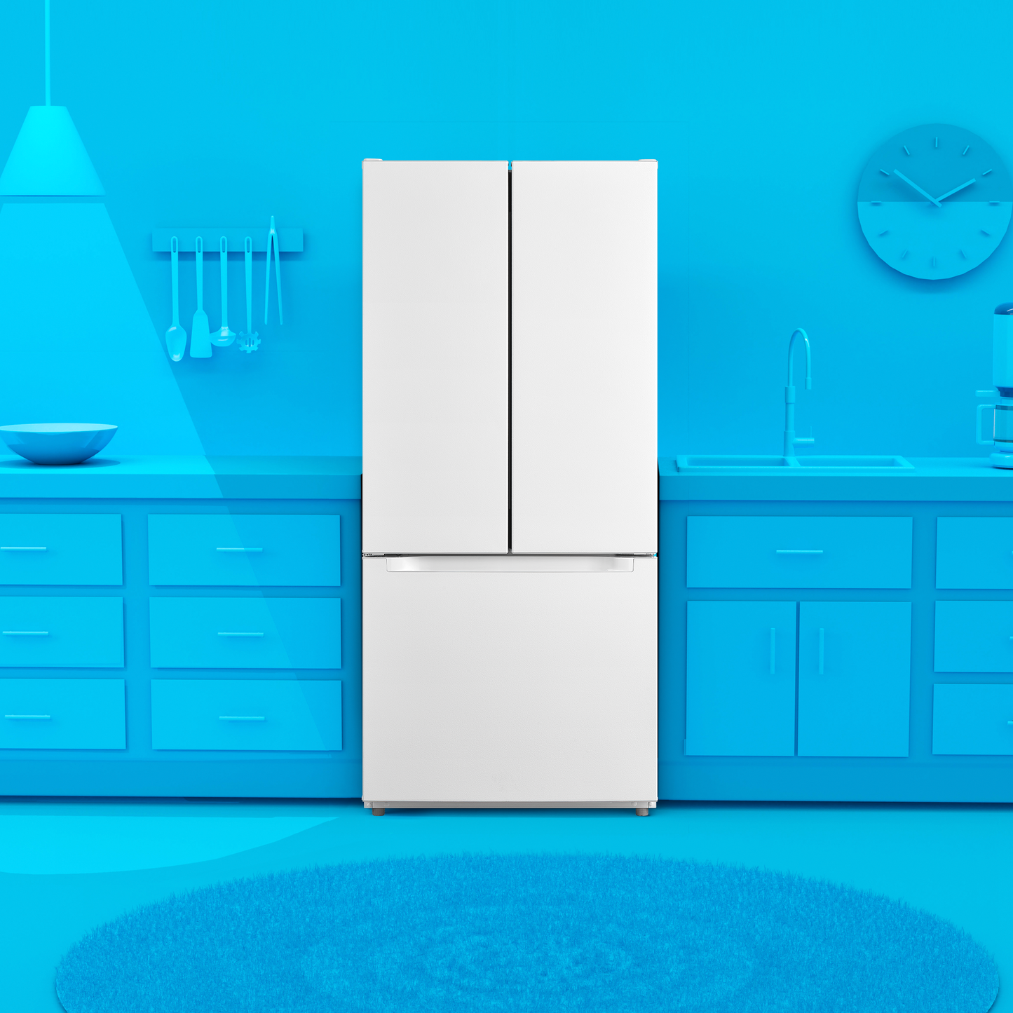 white French door refrigerator with bottom freezer in modern kitchen setting from appliances collection