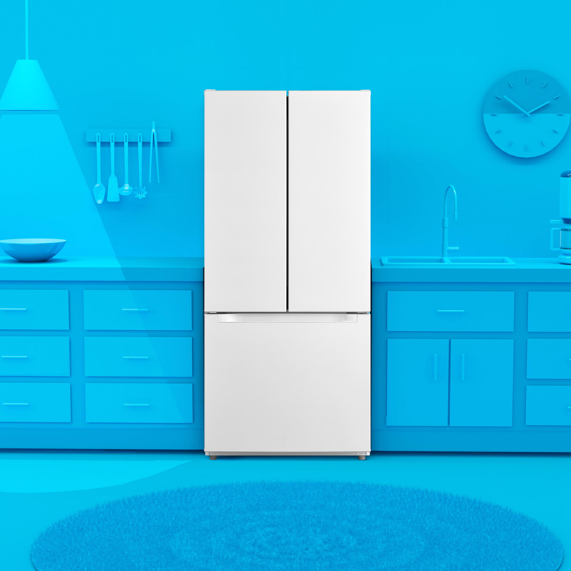 white French door refrigerator with bottom freezer in modern kitchen setting from appliances collection