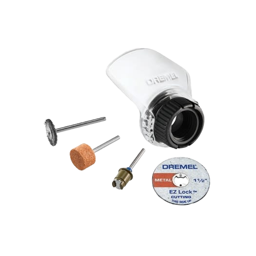Clear plastic rotary tool shield with cutting disc, grinding stone, and polishing accessory for woodworking tools under $50