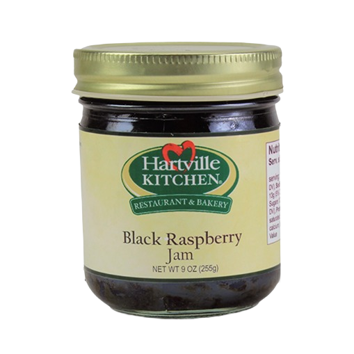 Glass jar of Hartville Kitchen Black Raspberry Jam, 9 oz in the Jams & Jellies and Food & Beverage collections