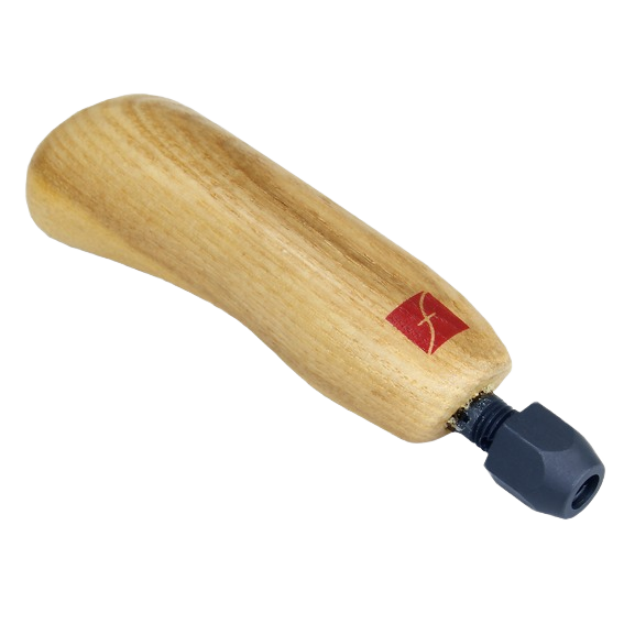 Wooden reciprocating gouge handle with locking collet for carving tools in woodworking and home improvement collections