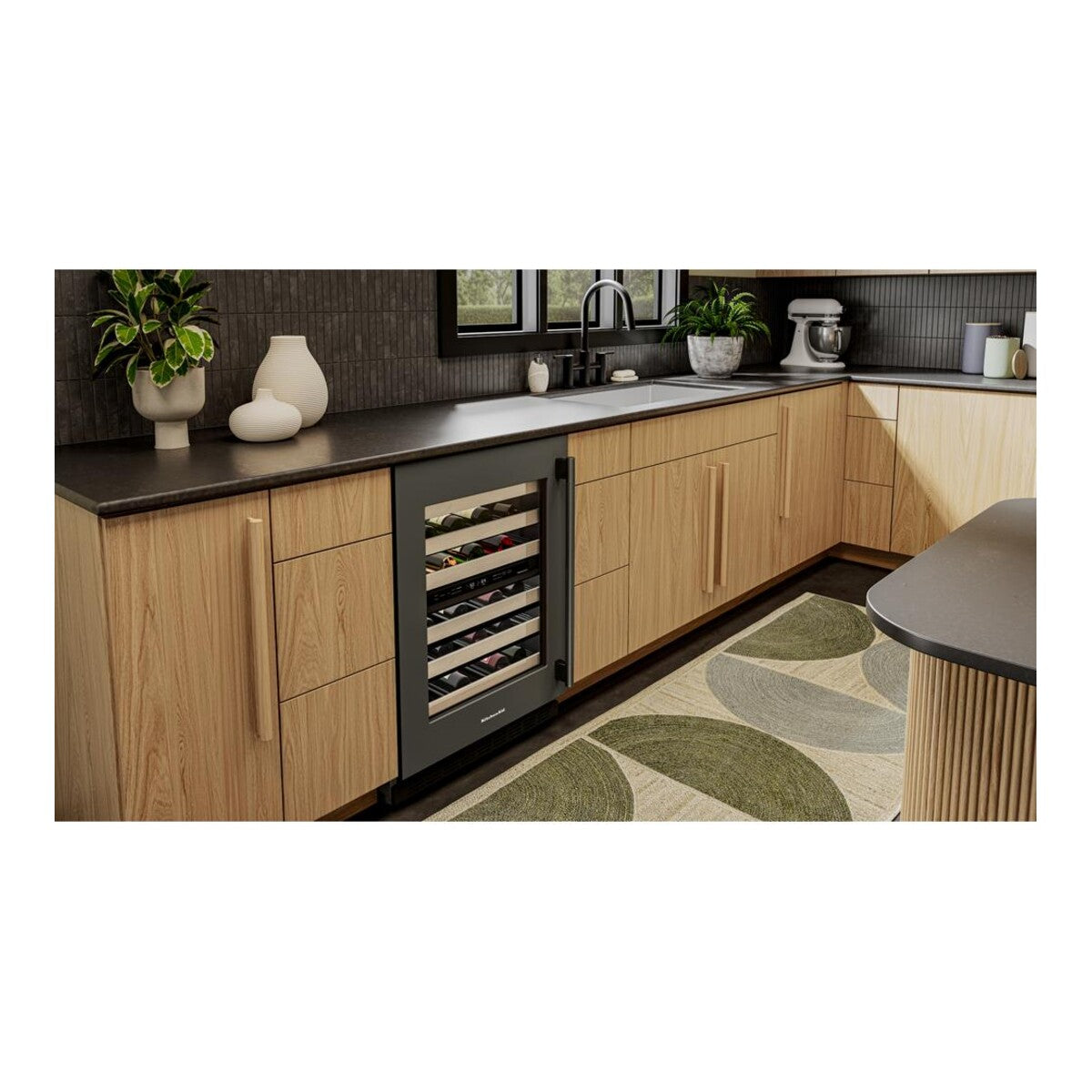 24-Inch Undercounter Wine Cellar with Right Door Swing and 46-Bottle Capacity with Full-Extension Wood-Front Racks in Black Ore